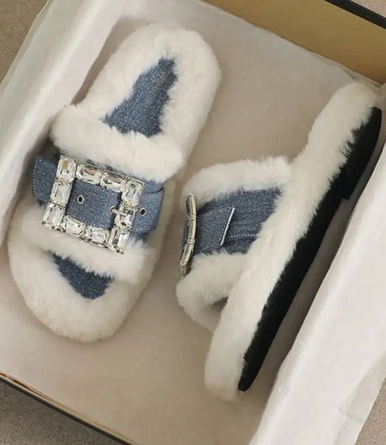 Buckled Plush Slides