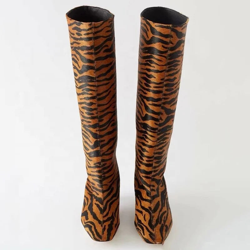 Animal Print Heel Boots - Dupe Department 