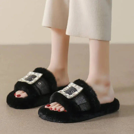 Buckled Plush Slides