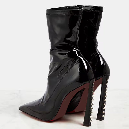 Spike Heel Patent Leather Ankle Boot