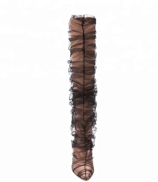 Tall Sheer Heel Boots - Dupe Department 