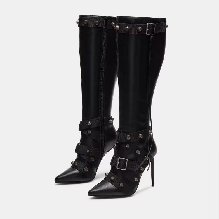 Dominatrix ‘Studded Strap’ Knee Boots