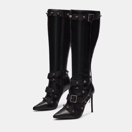 Dominatrix ‘Studded Strap’ Knee Boots