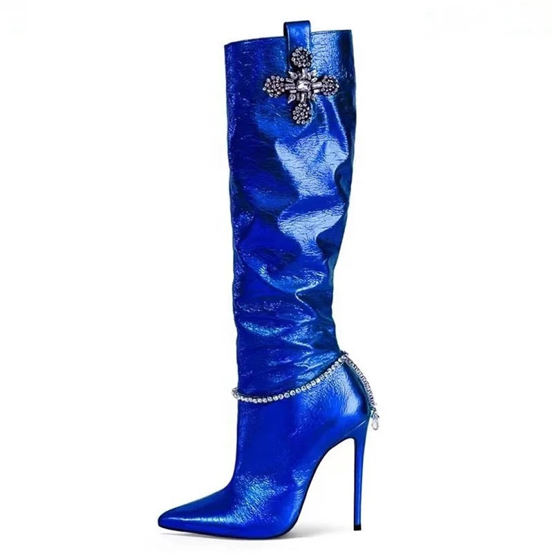Metallic Bling Heel Boots - Dupe Department 