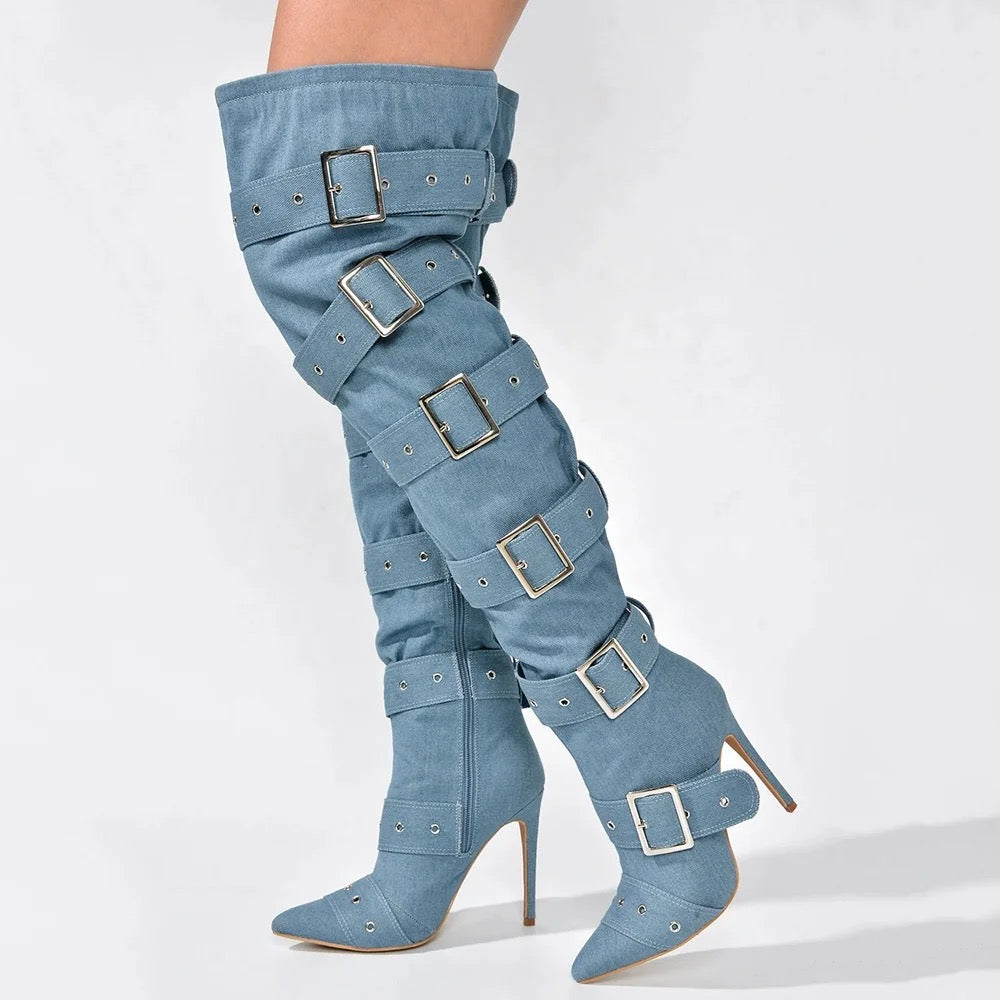Pink Blue Heel Boots - Dupe Department 