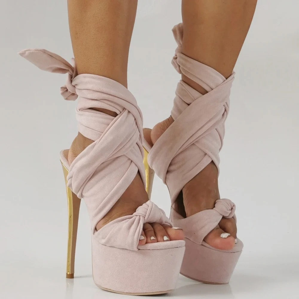 She Pink Velour Stiletto Heels