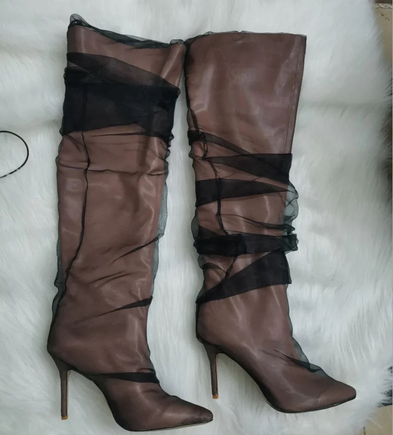 Tall Sheer Heel Boots - Dupe Department 