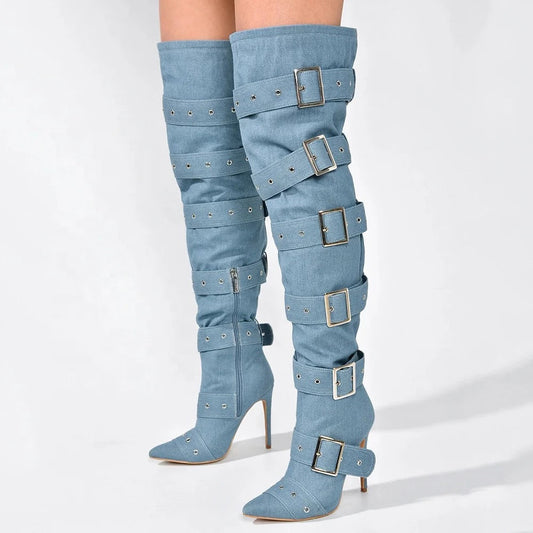 Pink Blue Heel Boots - Dupe Department 