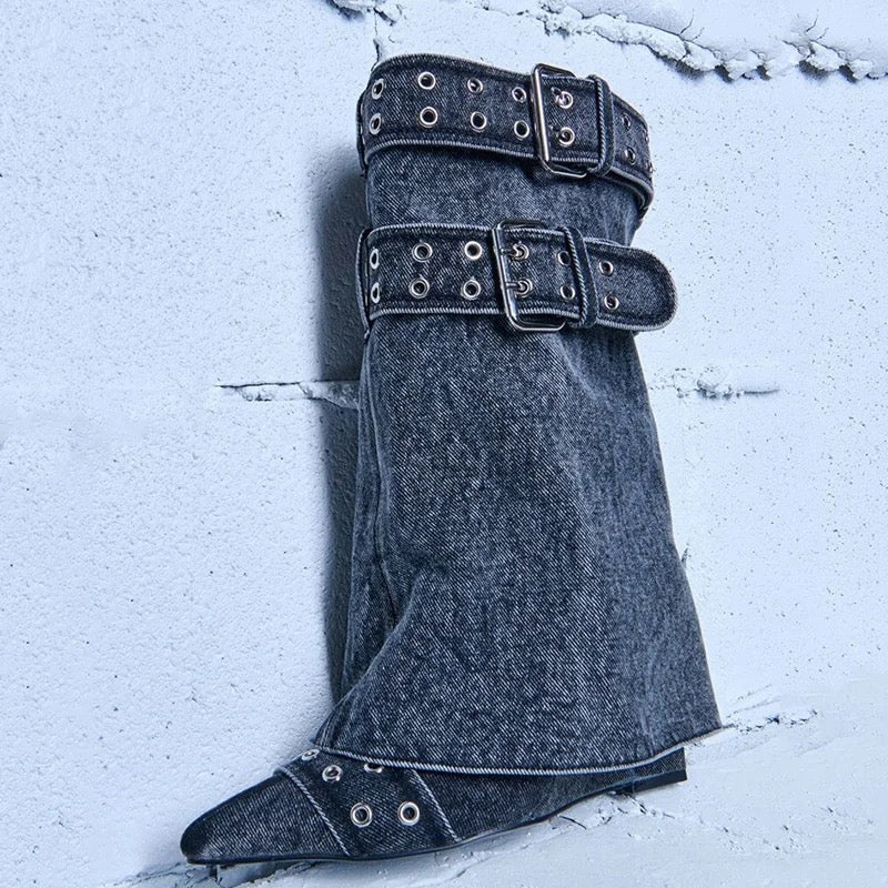 Black Denim Boots - Dupe Department 