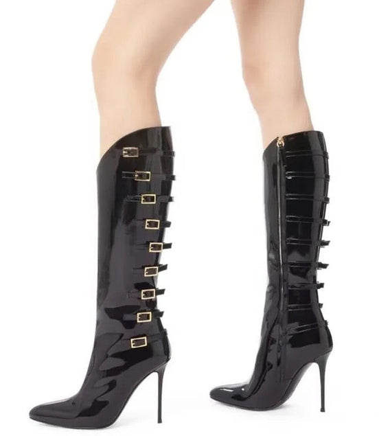 Shiny Patent Heel Boots - Dupe Department 