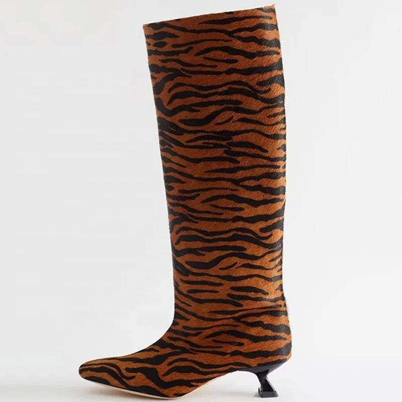 Animal Print Heel Boots - Dupe Department 