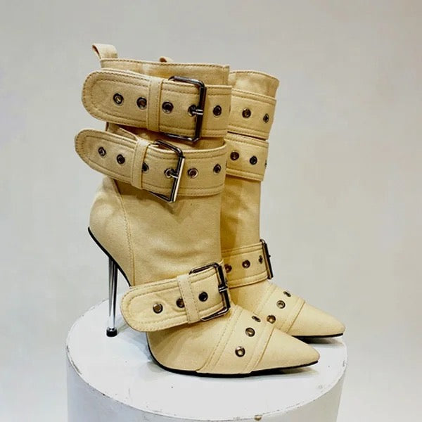 Denim Buckle Heels - Dupe Department 