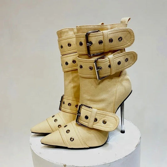 Denim Buckle Heels - Dupe Department 