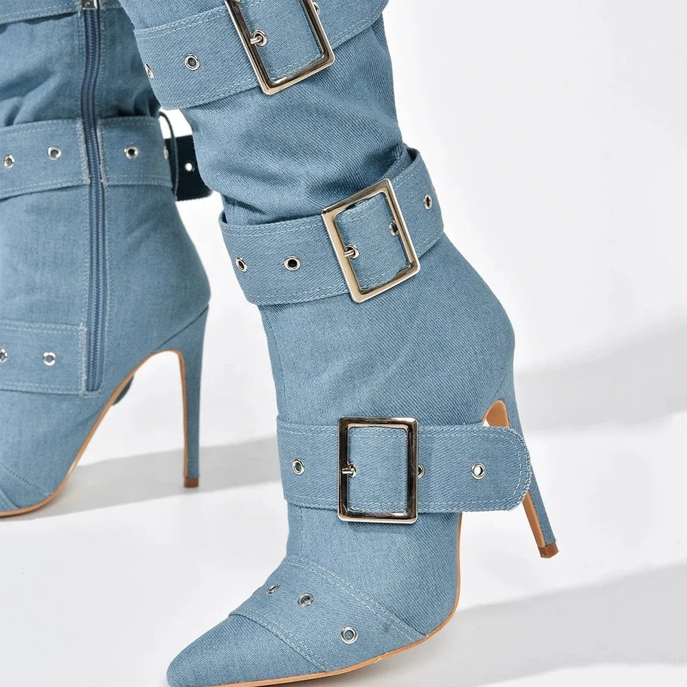 Pink Blue Heel Boots - Dupe Department 