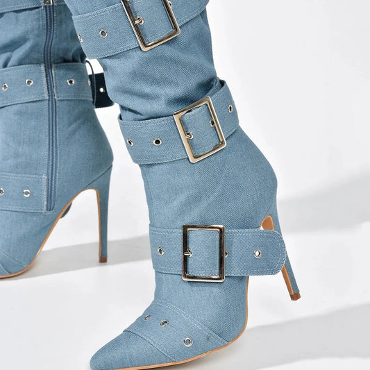 Pink Blue Heel Boots - Dupe Department 