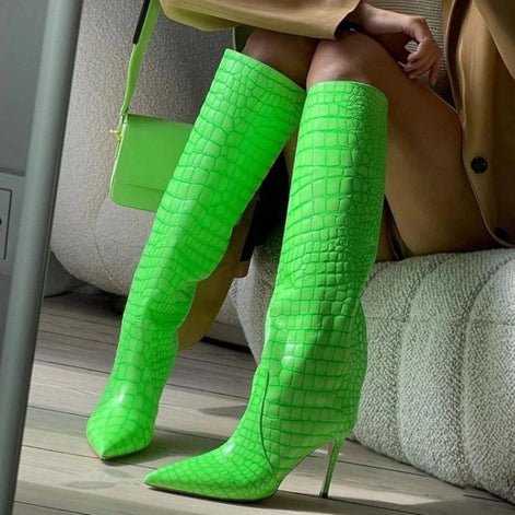 Fluorescent Animal Print Heel Boots - Dupe Department 