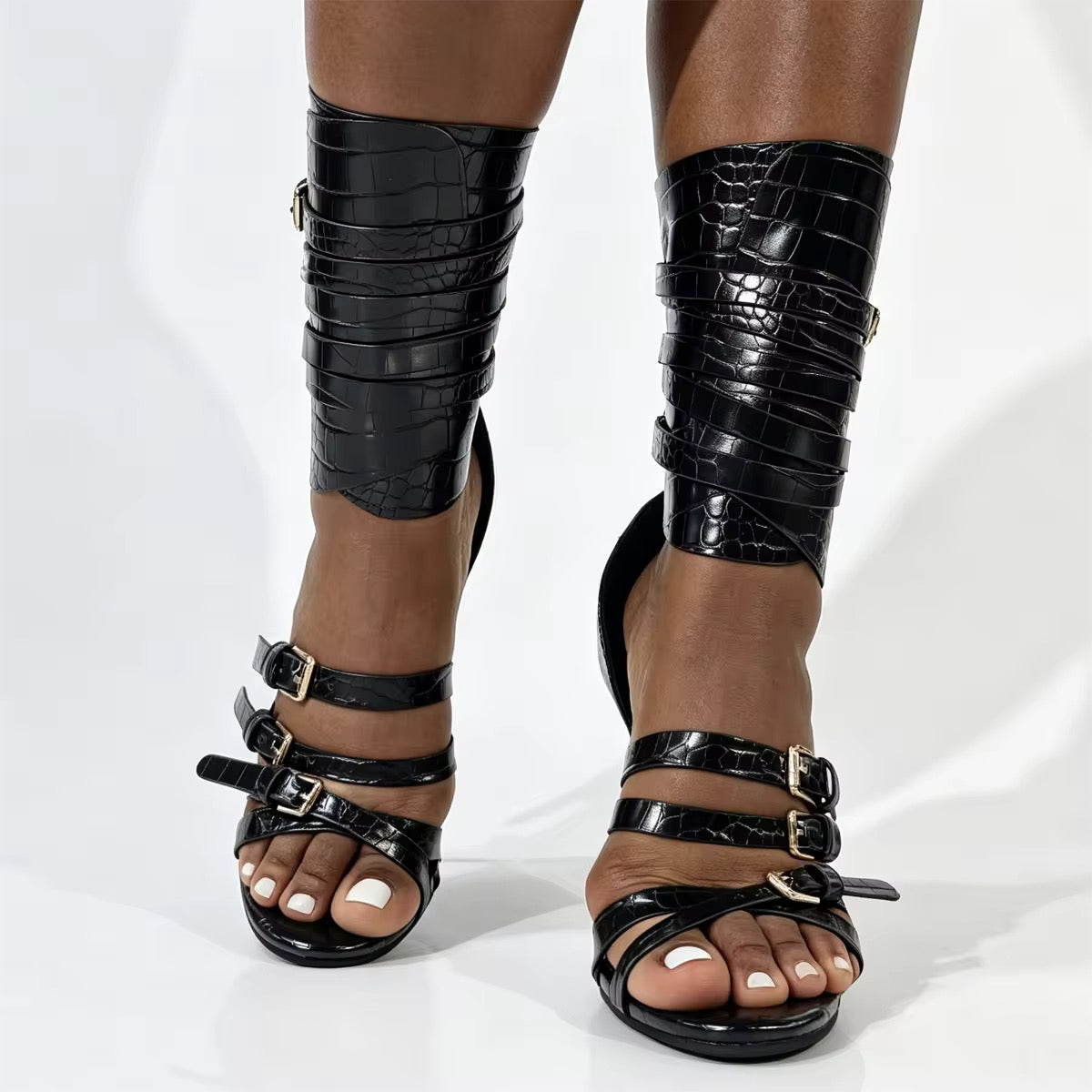 Noir Reign Buckle Heels