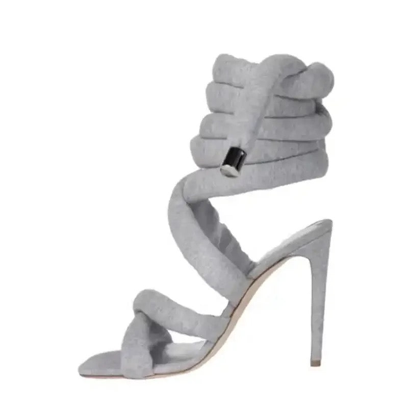 Grey Cross Puff Heels - Dupe Department 