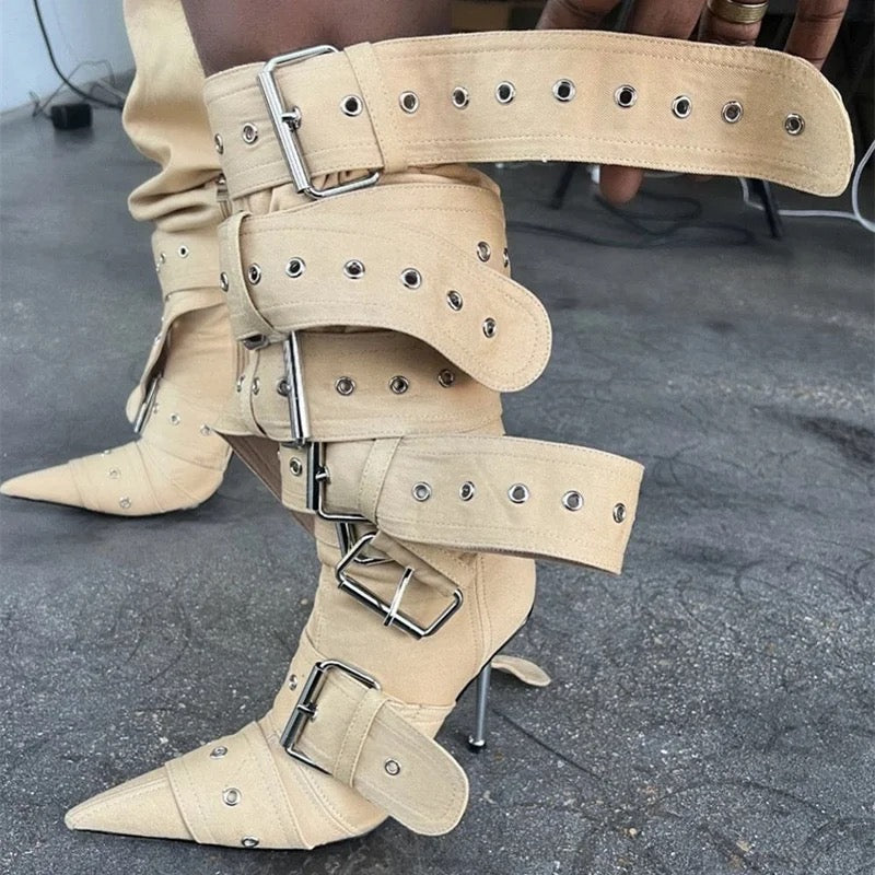 Denim Buckle Heels - Dupe Department 