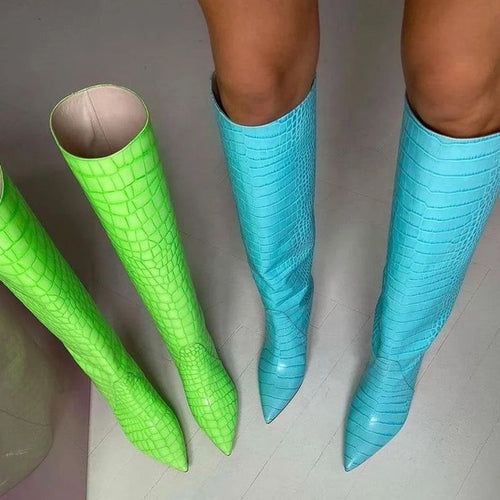 Fluorescent Animal Print Heel Boots - Dupe Department 