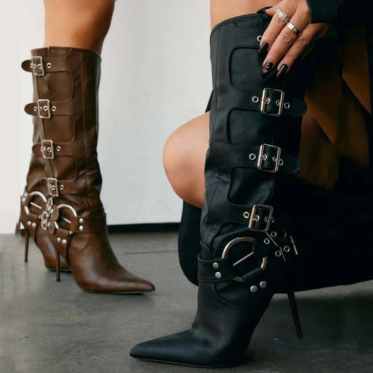 Buckle Up Heel Boots - Dupe Department 
