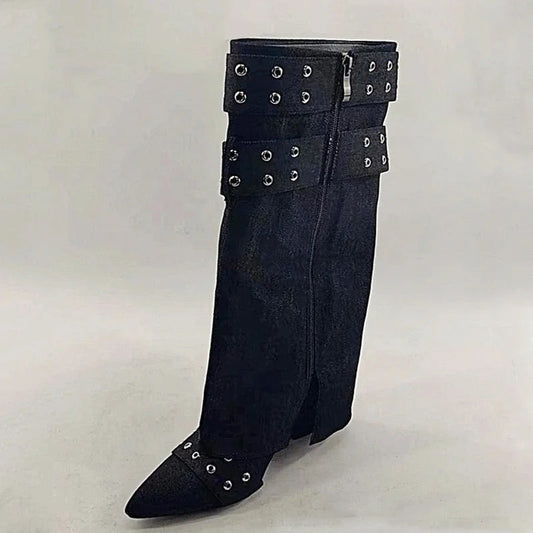 Black Denim Boots - Dupe Department 