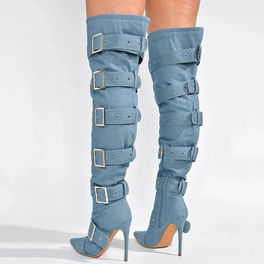 Pink Blue Heel Boots - Dupe Department 