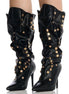 Metal X Pleated Heel Boots - Dupe Department 