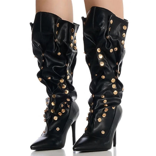 Metal X Pleated Heel Boots - Dupe Department 