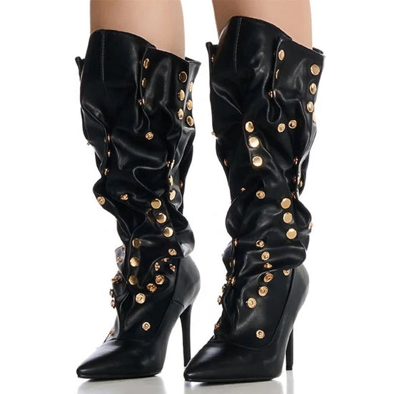 Metal X Pleated Heel Boots - Dupe Department 