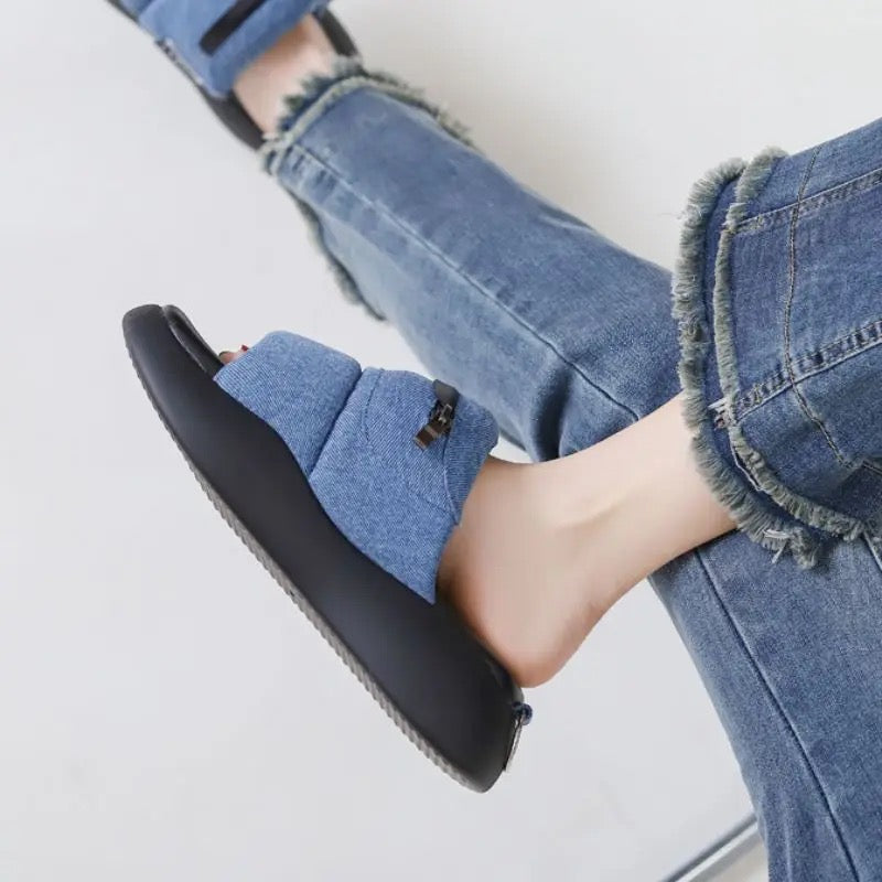 Denim Pouch Slides