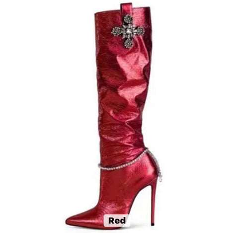 Metallic Bling Heel Boots - Dupe Department 