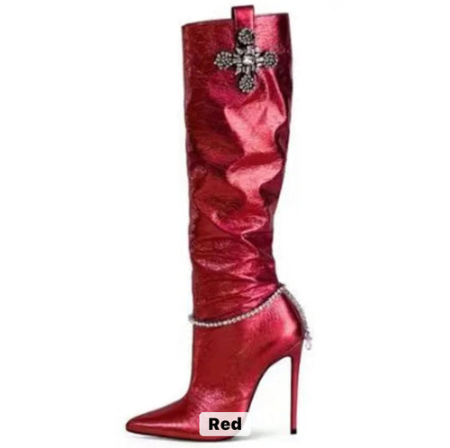 Metallic Bling Heel Boots - Dupe Department 