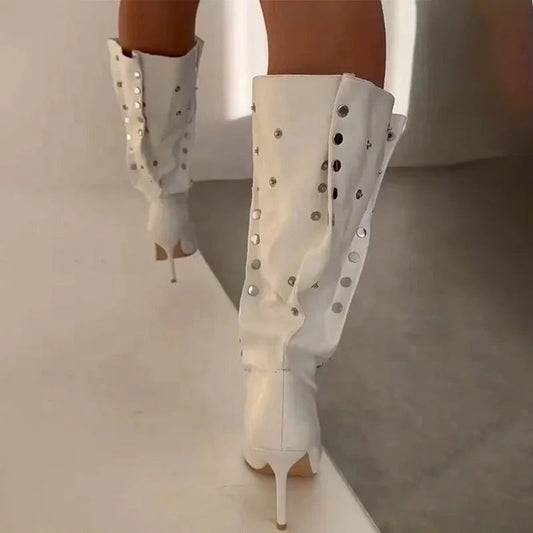 Metal X Pleated Heel Boots - Dupe Department 