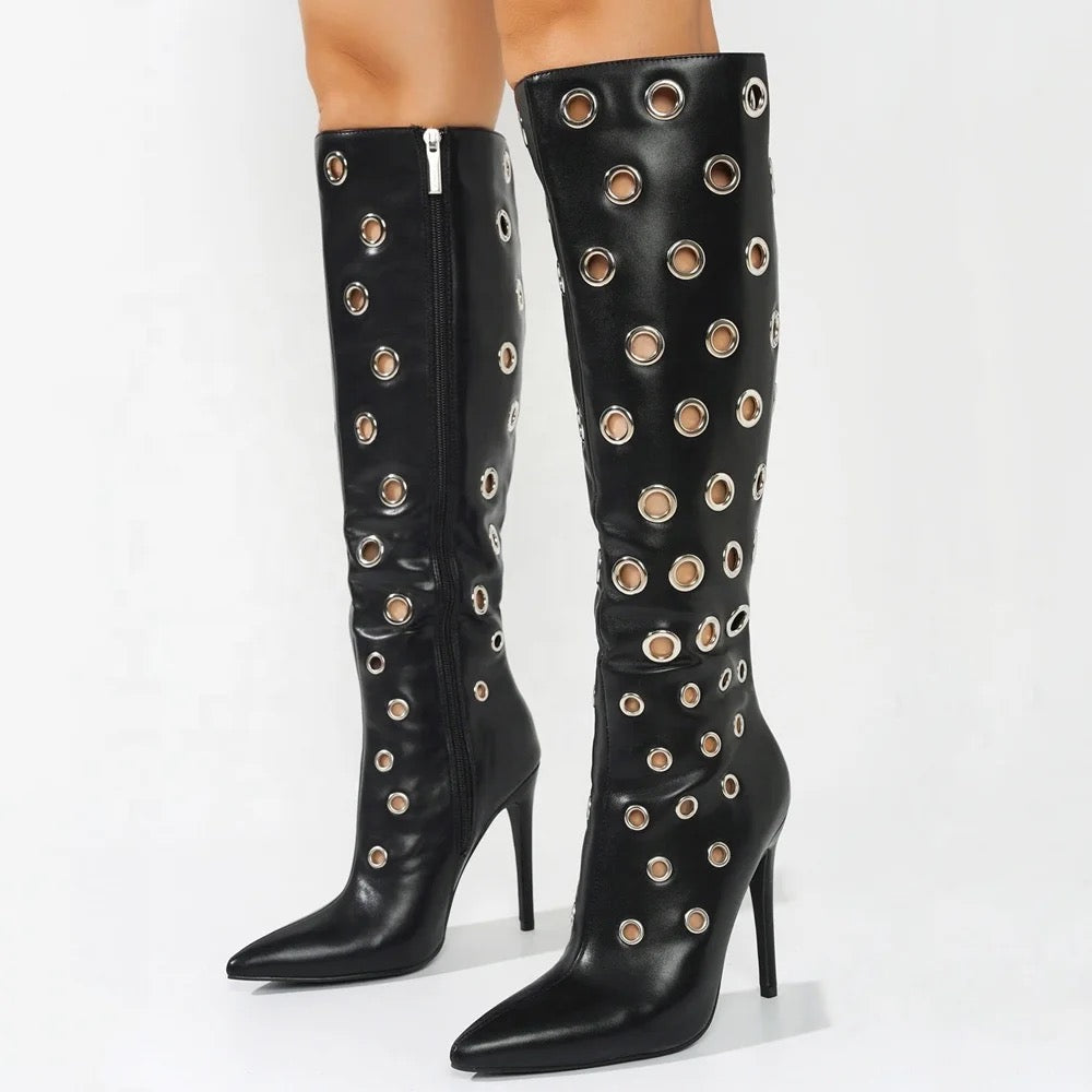 Slim Eyelette Heel Boots - Dupe Department 