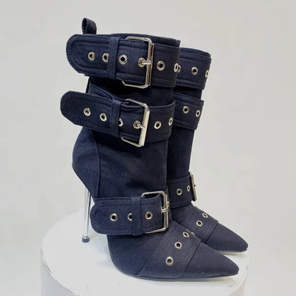 Denim Buckle Heels - Dupe Department 
