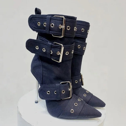 Denim Buckle Heels - Dupe Department 