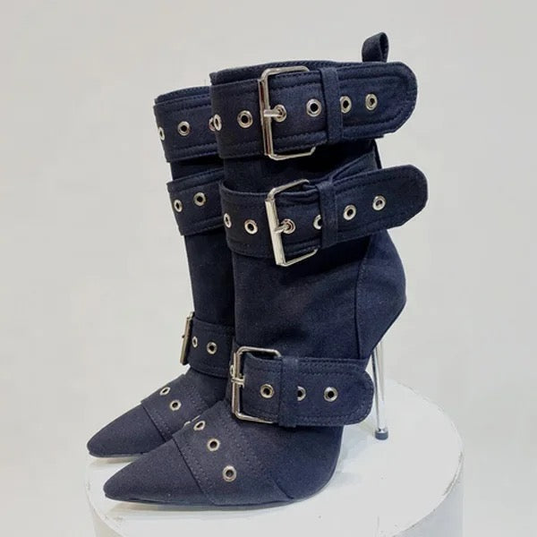 Denim Buckle Heels - Dupe Department 