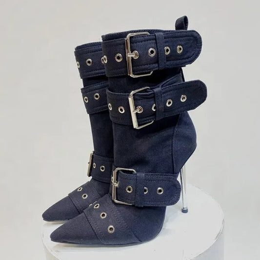 Denim Buckle Heels - Dupe Department 