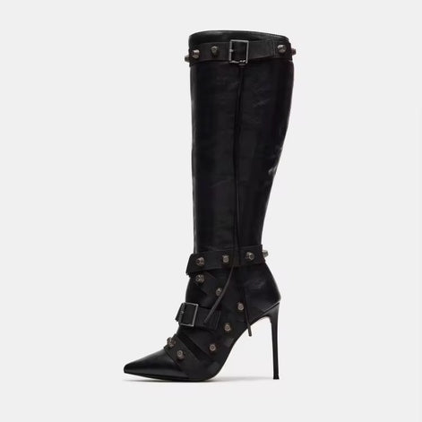 Dominatrix ‘Studded Strap’ Knee Boots