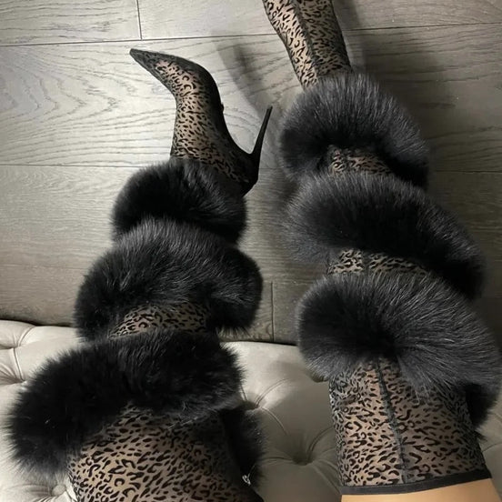 Fur Lace High Heel Boots