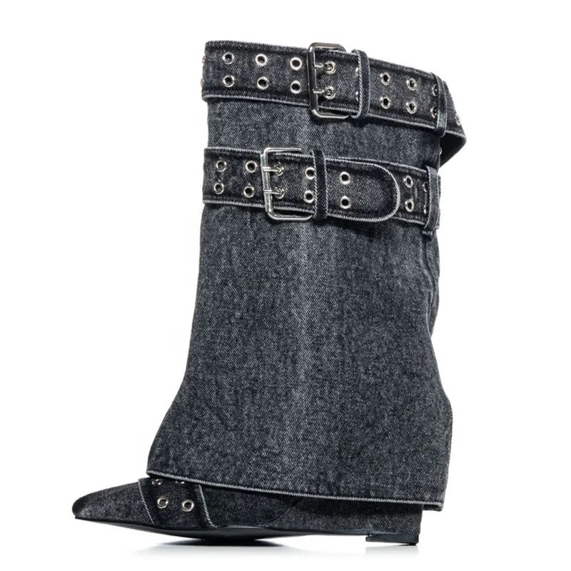 Black Denim Boots - Dupe Department 