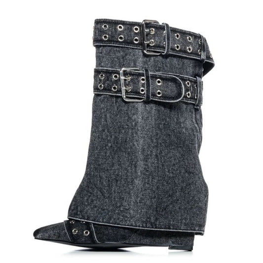 Black Denim Boots - Dupe Department 