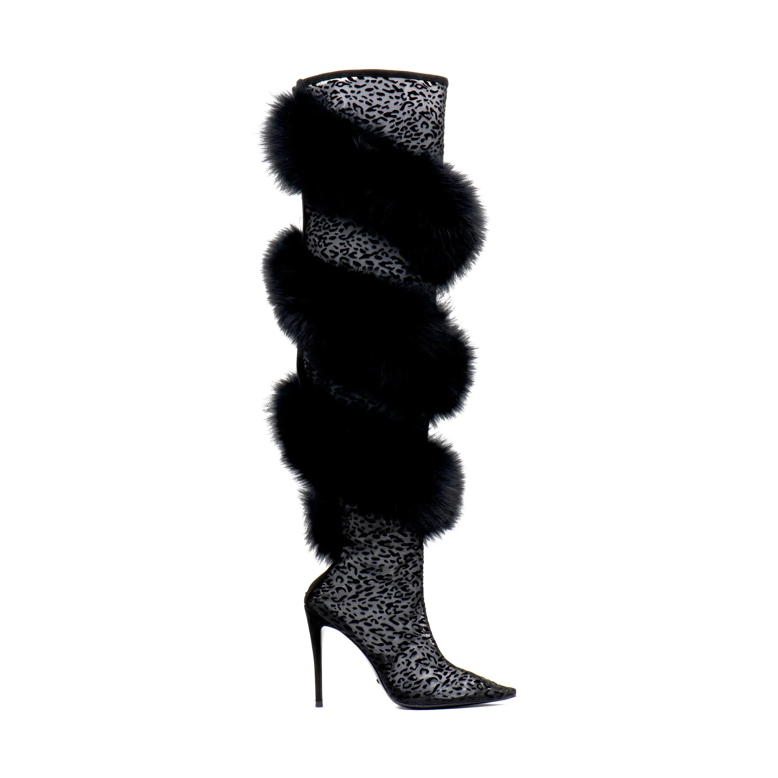 Fur Lace High Heel Boots