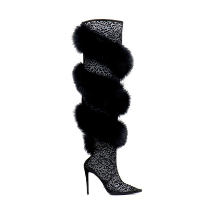 Fur Lace High Heel Boots