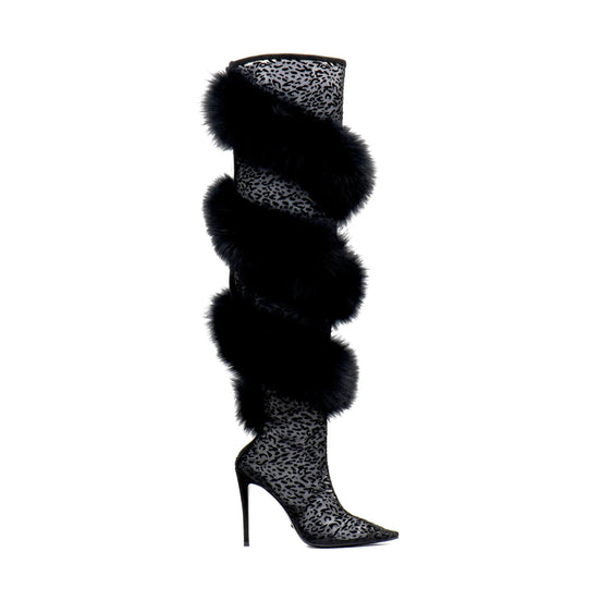 Fur Lace High Heel Boots