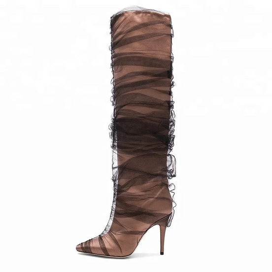 Tall Sheer Heel Boots - Dupe Department 