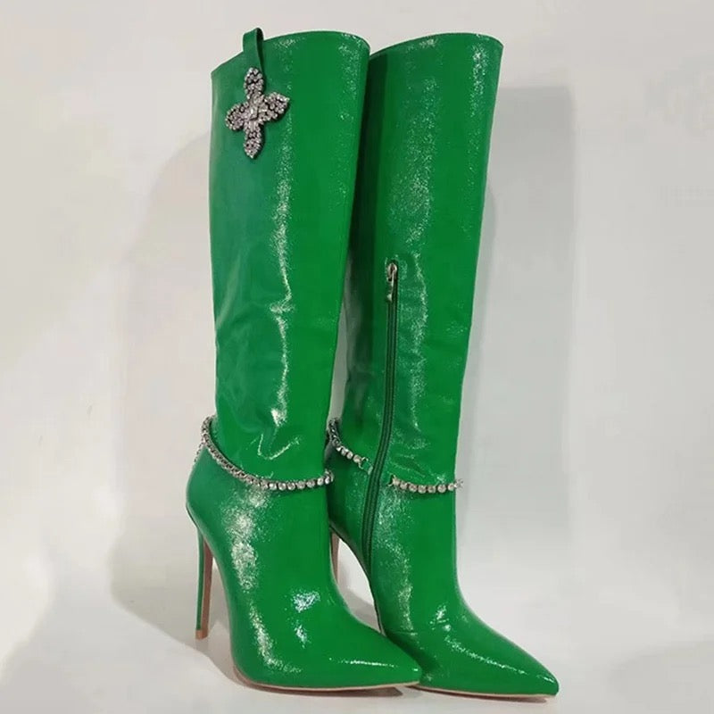 Metallic Bling Heel Boots - Dupe Department 