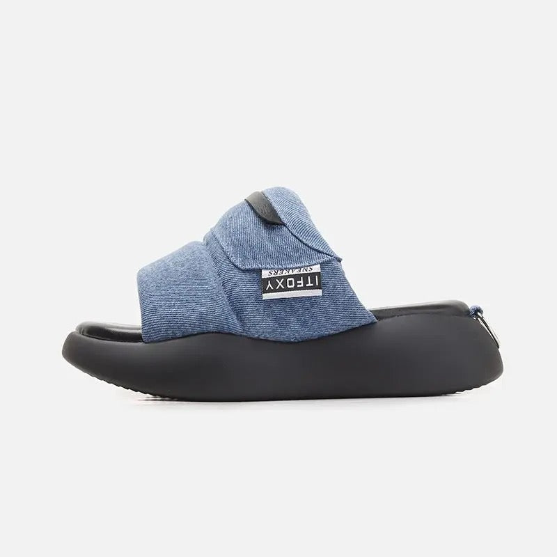 Denim Pouch Slides