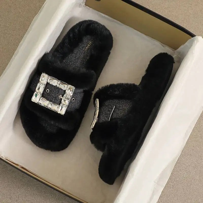 Buckled Plush Slides
